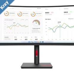 Lenovo ThinkVision T34w30 34 WQHD Monitor 1500R Curv 4K 3440x1440 219 Height Adjustable Tilt and Swivel DP HDMI USBC input LAN 4xUSB3.2 Hub 3yr