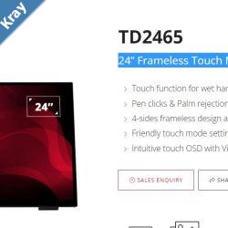 ViewSonic 24 TD2465 Frameless Touch POS Retail Mining. Wet  MultiGlove Monitor with 10 Points PCAP  highsensitive Projective Capacitive.
