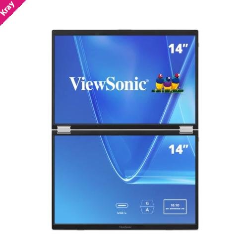 ViewSonic 14' Dual Screen WUXGA Portable Monitor with USB-C and Protective Sleeve | VG1457
