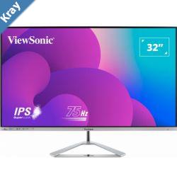 ViewSonic 32 Office Professional Stylis Elegant  Ultra Thin bezel SuperClear IPS  4ms FHD  HDMI DP VGA Speakers Low Energy 26w Monitor
