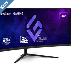 ViewSonic 34 Curved 3440x1440 180Hz 1ms 1500R HDR10 Adaptive Sync 2x HDMI 2x DP Speaker VESA 100 VX34182K Office Gaming Ultra Wide Monitor