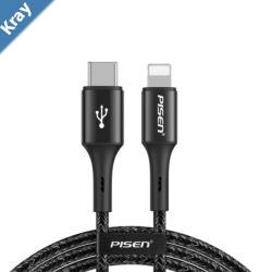 Pisen Braided Lightning to USBC PD Fast Charge Cable 1.2M BlackSupports 2.4AReinforced Wire TreatmentExtended Soft SR Apple iPhoneiPadMacBook