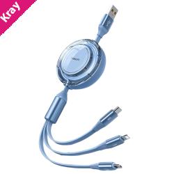 Pisen 3-in-1 USB-A to Lightning + USB-C + Micro-USB  Telescopic Data Cable (1.2M) - 6A, Rubberized shell, Faster Charging Speeds