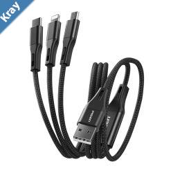 Pisen Braided 3in1 USBA to Lightning  USBC  MicroUSB Cable 1.5M  Black 3A15W Aluminum Alloy WearResistant Faster Charging Speeds