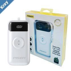 Pisen Flex 10k mAh 22.5W 3 in 1 PD 3.0 Fast Charging Power Bank  CCCCertified Supports PD 3.0QC 3.0FCPAFC Builtin TypeC  Lightning Cables