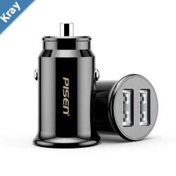 Pisen Dual Port USBA Mini Car Charger  Support 4.8A Current Prevent Overcharge and Short Circuit Small and Refined