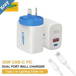 USP 30W Dual Ports USBC PD  USBA QC3.0 Fast Wall Charger  Lightning Cable 1M Safe ChargeCompactTravel ReadyCharge 2 Devices Simultaneously