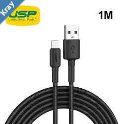 USP BoostUp Lightning to USBA Cable 1M Black  Quick Charge  Connect 2.4A Rapid ChargeDurable  ReliableNylon WeavingApple iPhoneiPadMacBook