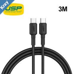 USP BoostUp Braided USBC to USBC Cable 3M Black 3A Fast  Safe ChargeStrong  DurableSamsung GalaxyApple iPhoneiPadMacBookGoogleOPPONokia