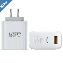 USP 65W Dual Ports USBC  USBA PD GaN Wall Charger White  PPS Technology IntelligentTravel ReadyCharge 2 Devices SimultaneouslyLaptop Charger