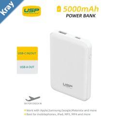 USP Mini 5K mAh Power Bank 18.5W with Dual Ports USBC  USBA White  LED Power Indicator Fast  SafeIntelligent ChargingMeet Airport Aviation