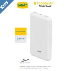 USP 10K mAh Power Bank 37W with Triple Ports USBC  Dual USBA White  LED Power IndicatorFast  SafeIntelligent ChargingMeet Airport Aviation