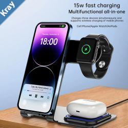 Pisen 3in1 Wireless Charging Station 15W Aluminum Alloy  Black NonSlip Save  Faster ChargerPortableLED Charging StatusInclude Charging Cable