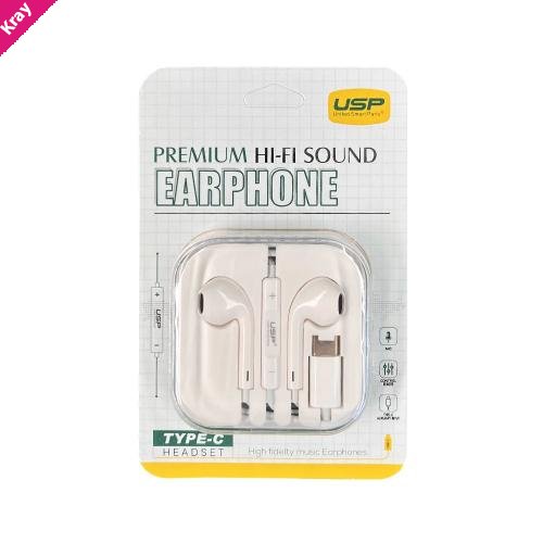 USP Earphones Type-C with Controller Compatible With All Samsung and iPhone 17/16/15 Series (Support Phone Calls), 2 Years Warranty