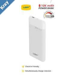USP 10K mAh Power Bank White  20W Fast Charge 2 USBOutputs 1x USBC 1x USBA Indicator Light Safer Charging Large Compatibility