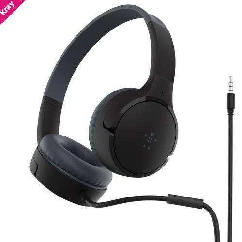 Belkin SoundForm Mini Wired on-Ear Headphones for Kids - Black(AUD004btBK),Built-in microphone, Waterproof, 2 Years Warranty