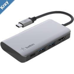 Belkin Connect USBC 4in1 Multiport Adapter  Space Grey AVC006btSGY  100W 5 Gbps 1x USBC Port 2x USBA Ports 1x HDMI Port 2 Years Warranty