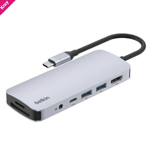 Belkin Connect USB-C 7-in-1 Multiport Hub - Space Grey (AVC009fqSGY-V2), 5Gbps, 2x USB-A, 1x USB-C, 1x 4K HDMI, 1x SD,1X ,Micro SD, 2 Years Warranty
