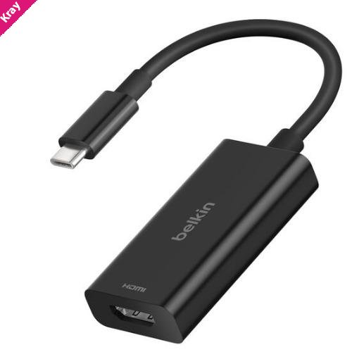 Belkin Connect USB-C to HDMI 2.1 Adapter w/ Tethered USB-C Cable (11cm) - Black (AVC013btBK), 8K@60Hz, HDR10+, HBR3, DSC, HDCP 2.2, 2-Year Warranty