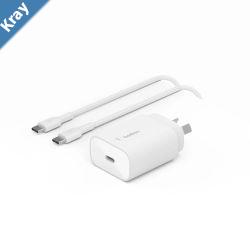 Belkin BoostCharge 25W USBC PD 3.0 PPS Wall Charger  USBC to USBC Cable 1M  White WCA004au1MWHB6 Dynamic Power 2 Years Warranty