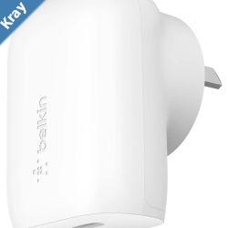 Belkin BoostCharge USBC PD 3.0 PPS Wall Charger 30W  WhiteWCA005auWHDynamic Power DeliveryCompact Fast  Travel ReadySlim and Flat Design2YR
