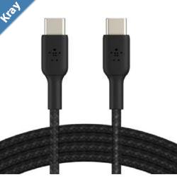 Belkin BoostCharge Braided USBC to USBC Cable 2m6.6ft  Black CAB014bt2MBK100W480Mbps30K bendSamsung GalaxyiPadMacBookGoogleOPPONokia