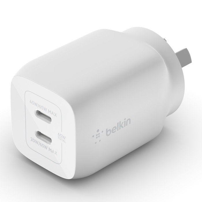 Belkin BoostCharge Pro Dual USBC GaN WallLaptop Charger with PPS 65W  WhiteWCH013auWH1USBC4565W1USBC2065WCompactFast  Travel Ready