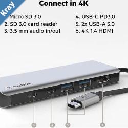 Belkin Connect USBC 7in1 Multiport Hub Adapter  USBC Cable 21CM  Space Grey AVC009btSGY 100W 5 Gbps Bandwidth 2 Years Warranty