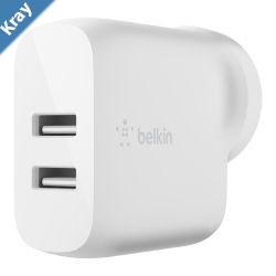 Belkin BoostCharge Dual USBA Wall Charger 24W  White WCB002auWH 2xUSBA 12W Dual Port Fast charger 2500 Connected Equipment Warranty2YR