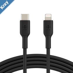 Belkin BoostCharge Lightning to USBC Cable 1m3.3ft  Black CAA003bt1MBK 18W Fast Charge 8000 bends tested 480Mbps USBC PD PVC Cable