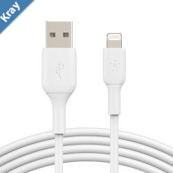 Belkin BoostCharge Lightning to USBA Cable 2m6.6ft  White CAA001bt2MWH 480Mbps 8K bend Apple iPhone  iPad  Macbook2YR