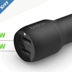 Belkin BoostCharge Dual USBA Car Charger 24W  Black CCB001btBK 2x USBA 12W Dual Port Fast  Compact Charger 2500 CEW 2 Years Warranty