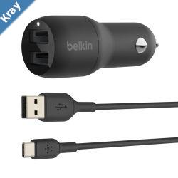 Belkin BoostCharge Dual USBA Car Charger 24W  USBA to USBC Cable 1MBlack CCE001bt1MBK2xUSBA12WFaster ChargingCEW 25002 Years Warranty