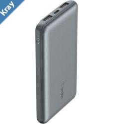 Belkin BoostCharge Power Bank 10K 3 Port  Space Grey BPB011btGY2xUSBA 12W1xUSBC 15WUSBC to USBA Cable15W Total Power2 Years Warranty