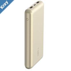 Belkin BoostCharge 20k mAh Power Bank TriplePort  USBC to USBA Cable  Gold BPB012btGD 2xUSBA 12W 1xUSBC 15W 2 Years Warranty