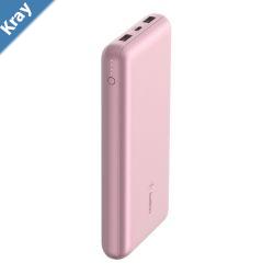 Belkin BoostCharge Power Bank 10K TriplePort  Pink BPB012btPK 2xUSBA 1xUSBC USBC to USBA Cable 15W Total Power LED Light Indicater