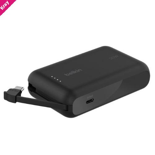 Belkin BoostCharge 10K Power Bank with Integrated 20W USB-C Cable (5.7 cm)  - Black (BPB021fqBK), 2xUSB-C(20W), $2500 CEW, 2 Years Warranty