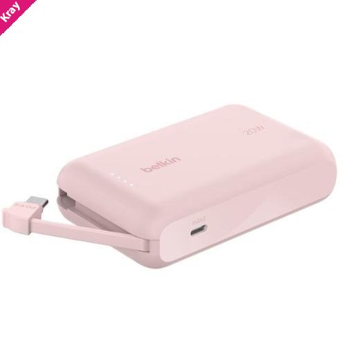 Belkin BoostCharge 10K Power Bank with Integrated 20W USB-C Cable (5.7 cm)  - Pink(BPB021fqPK), 2xUSB-C(20W), $2500 CEW, 2 Years Warranty