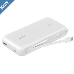 Belkin BoostCharge20K mAh Power Bank With Integrated USBC Cable  White BPB024fqWH 30W 2xUSBC 1x USBA CEW 2500 Apple 2 Years Warranty