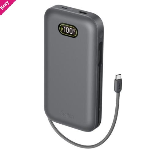 Belkin UltraCharge Pro Laptop Power Bank 27K with140W Integrated USB-C Cable(30cm) - Charcoal(BPB040fqCH),2x USB-C,1x USB-A,$2,500, 2 Years Warranty