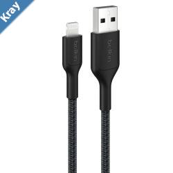 Belkin BoostCharge Pro Braided Lightning to USBA Cable 0.15M  Black CAA020FQ0MBK 2.4A15W 480Mbps 350K Bends MFICertified 2 Years Warranty