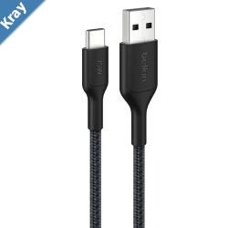 Belkin BoostCharge Pro Braided USBC to USBA Cable 2M  Black CAB022fq2MBK 3A15W 480Mbps 350K Bends AppleUSBIF Certified2 Years Warranty