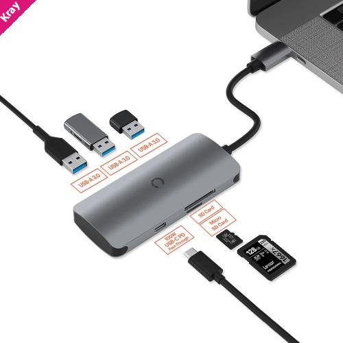 Cygnett Unite SlimMate 6-in-1 USB-C Multiport Hub Adapter Dock-(CY3316HUBC3)3xUSB-A 3.0 1xUSB-C 100W PD 1xSD 1xMicroSD High-Speed Data,2Years Warranty