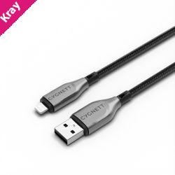 Cygnett Armoured Braided Lightning to USB-A (2.0) (1M) Cable - Black (CY4658PCCAL), 2.5A/12W, 480Mbps, Turbo Charge, Apple iPhone, 5 Years Warranty