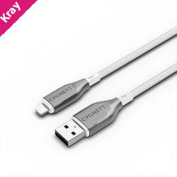 Cygnett Armoured Braided Lightning to USB-A (2.0) (2M) Cable - White (CY4661PCCAL), 2.5A/12W, 480Mbps, Turbo Charge, Apple iPhone, 5 Years Warranty