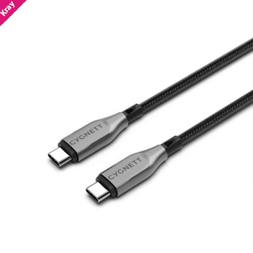 Cygnett Armoured Braided USB-C to USB-C (2.0) Cable (1M) - Black (CY4674PCTYC), 5A/100W, 480Mbps, Turbo Charge, Best for Laptop, 5 Years Warranty