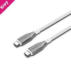 Cygnett Armoured Braided USB-C to USB-C (2.0) Cable (3M) -White (CY4679PCTYC), 5A/100W, 480Mbps, Turbo Charge, Best for Laptop, 5 Years Warranty