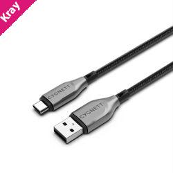 Cygnett Armoured Braided USB-C to USB-A (2.0) Cable (0.5M) - Black (CY4680PCUSA), 3A/60W, 480Mbps, Turbo Charge, Best for Laptop, 5 Years Warranty
