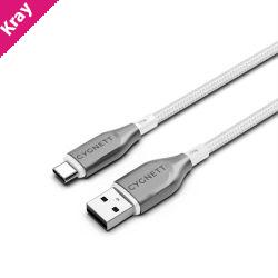 Cygnett Armoured Braided USB-C to USB-A (2.0) Cable (2M) - White (CY4684PCUSA), 3A/60W, 480Mbps, Turbo Charge, Best for Laptop, 5 Years Warranty