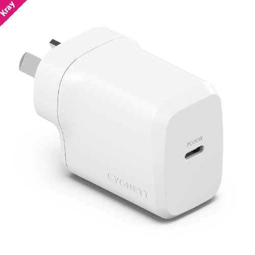 Cygnett PowerPlus 20W USB-C PD Fast Wall Charger - White(CY4732PDWCH), Palm-Size, Portable,Best for iPhone,Samsung & USB-C Devices,2 Years Warranty
